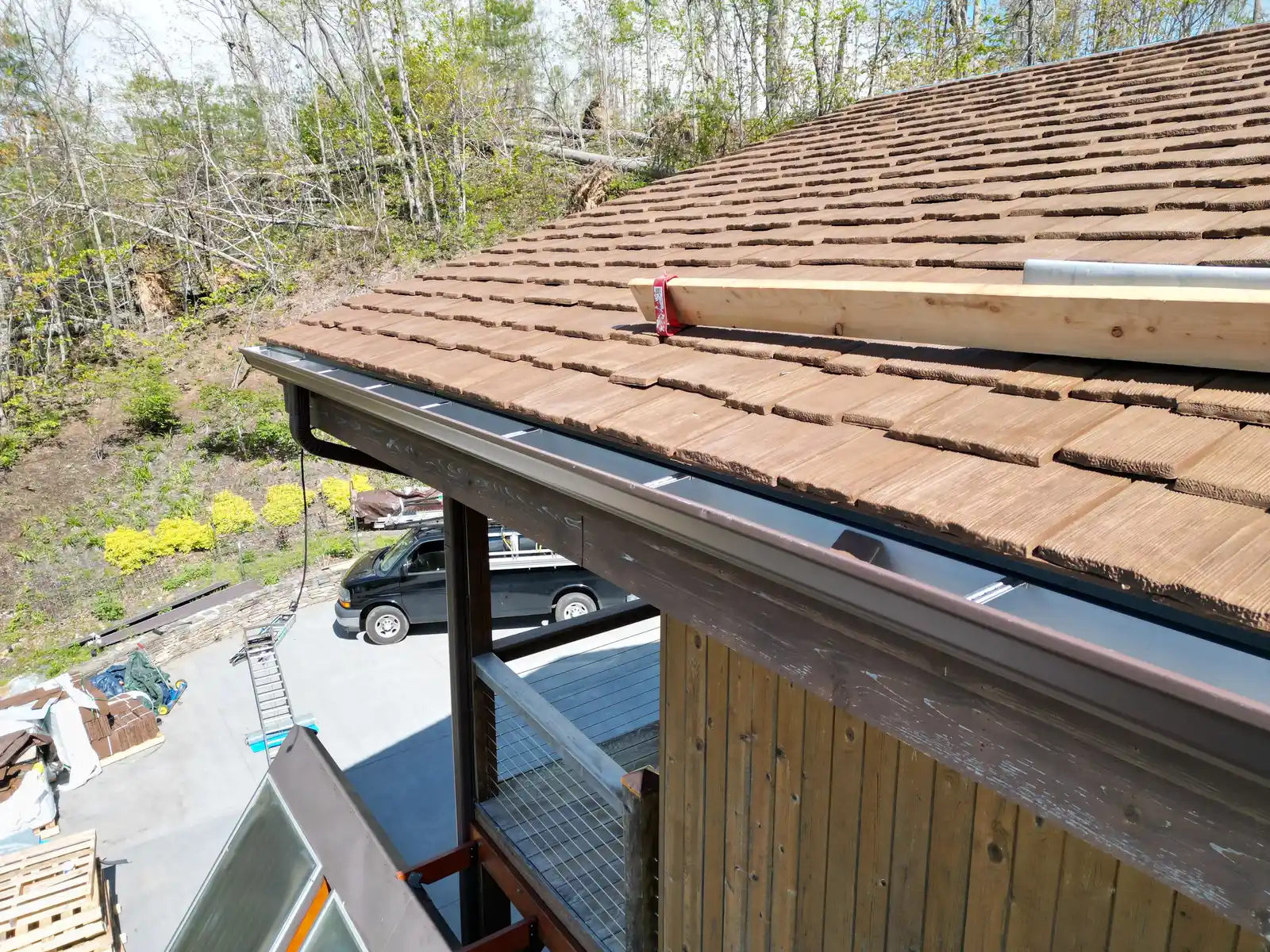 Cedar shake roof with new gutter