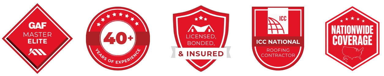 GAF Master Elite · 40+ Years of Experience · Licensed, Bonded & Insured · ICC National Roofing Contractor